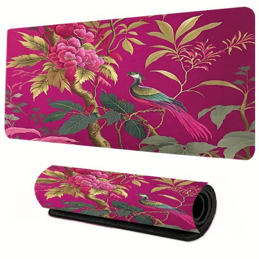 Gaming Accessories Pink - Alas meja bermotif bunga dan burung