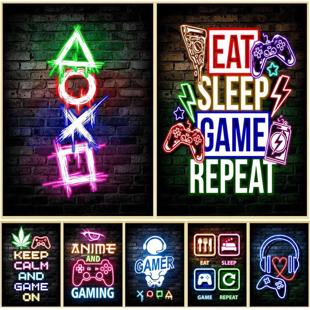 Gaming Accessories For Bedroom - Poster Seni Dinding Gaming Neon Eat