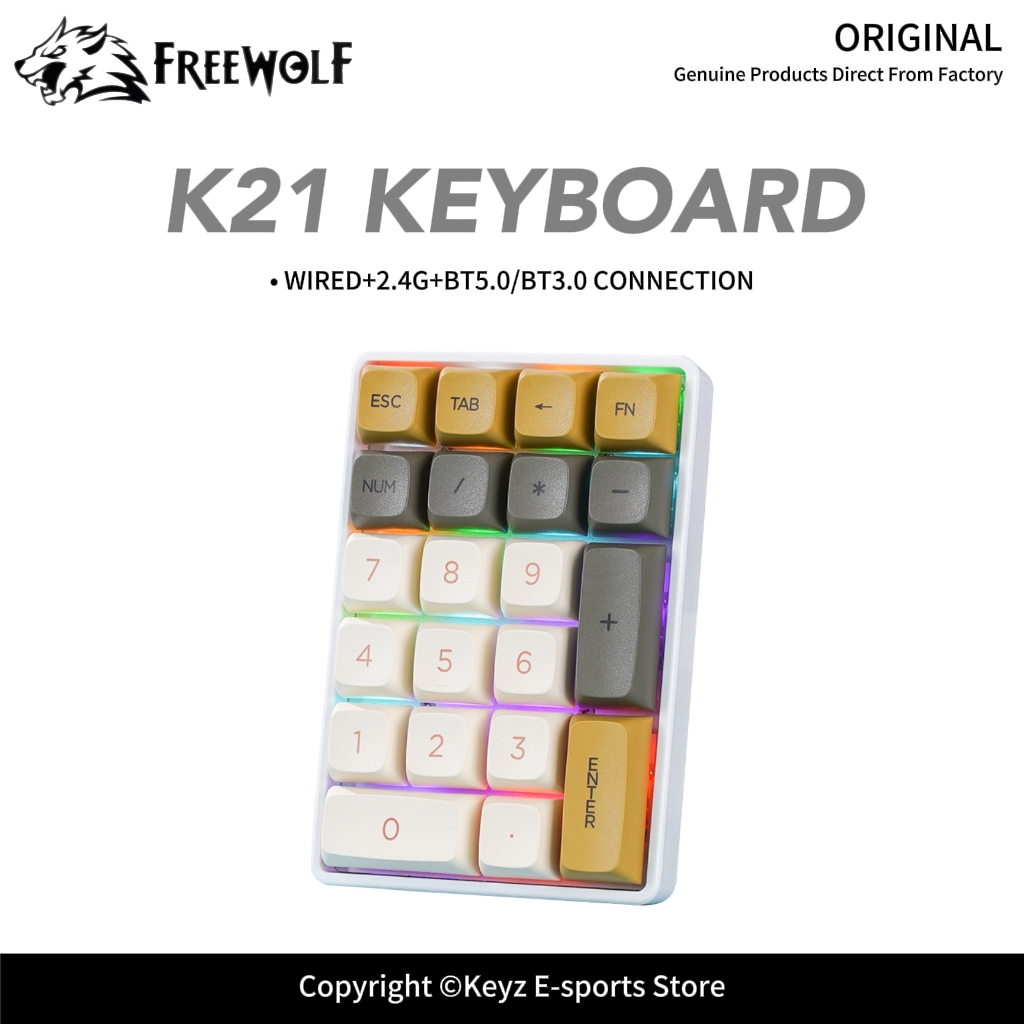 Keyboard Numpad Separate - K21 Keypad Numerik Mekanis Tri-mode FREEWOLF