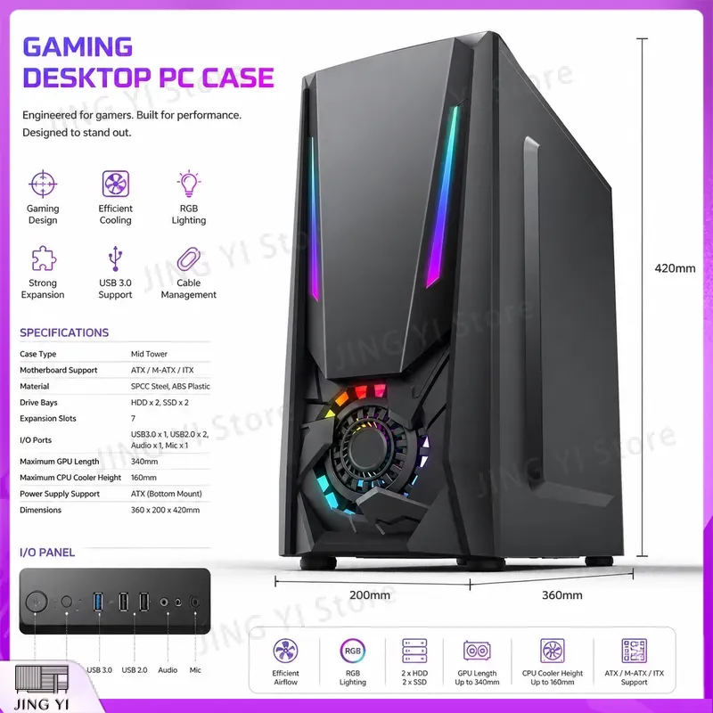 Casing PC Gaming ATX Kaca Temp - Gaming Hardware And Accessories ulasan dan harga